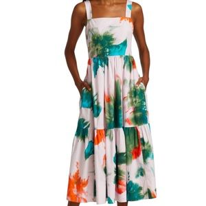 Tanya Taylor Gia Printed Square-Neck Midi Dress